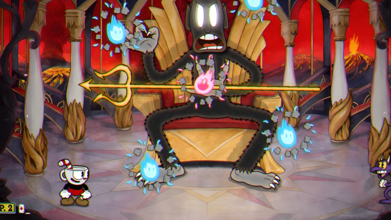 Cuphead boss guide: Dodging The Devil's trident projectile attack in the final stage of the 2D platformer game.