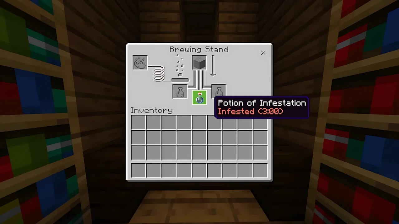 Minecraft Potion of Infestation brewing recipe guide in Bedrock Edition UI for high-performance gaming setups.
