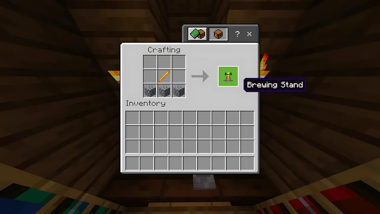 Minecraft Bedrock brewing stand guide showing potion crafting recipes and UI layout for high-performance gaming.