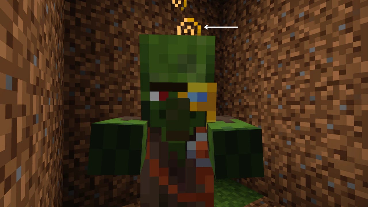 Curing a Minecraft Zombie Villager with Golden Apple effects and red swirl particles in high-res gameplay.