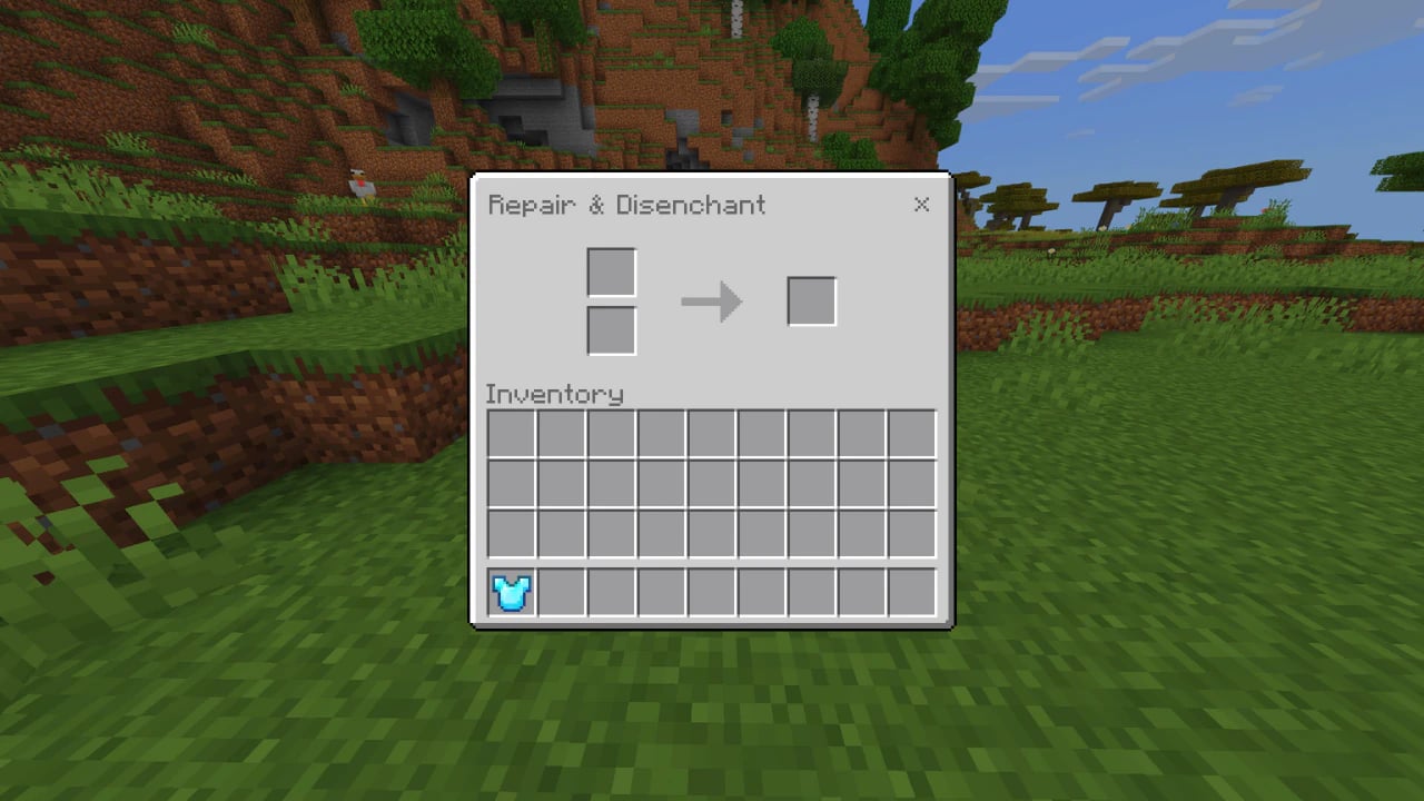 Minecraft grindstone interface showing item disenchanting and repair mechanics in the game inventory GUI.