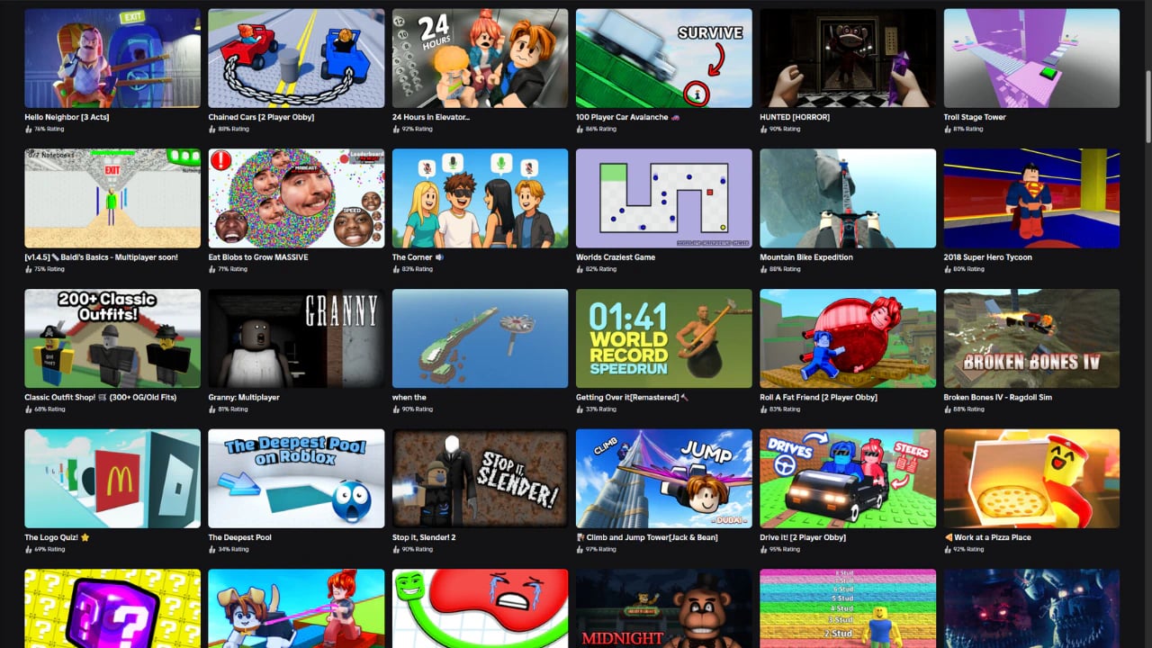 Roblox game selection interface showing Blox Fruits and Brookhaven RP titles on a high-resolution gaming display.