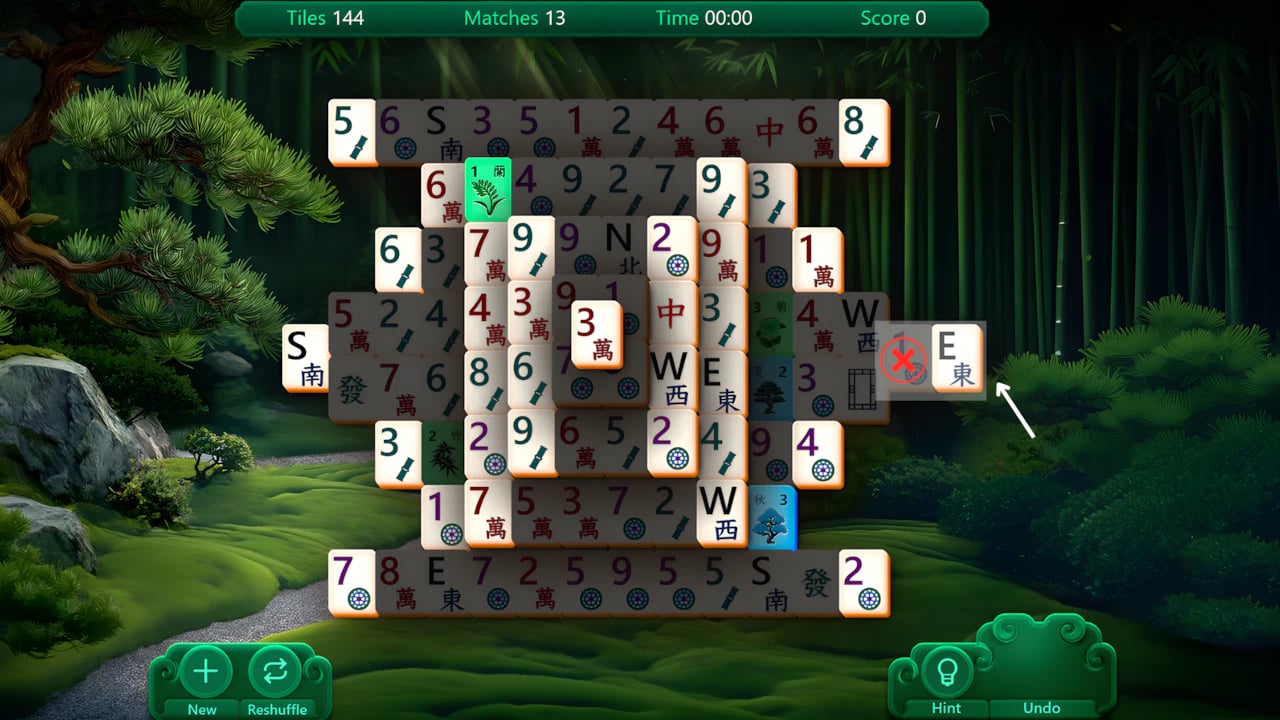 Solitaire Mahjong digital gameplay showing highlighted matching tiles on a high-resolution gaming interface.