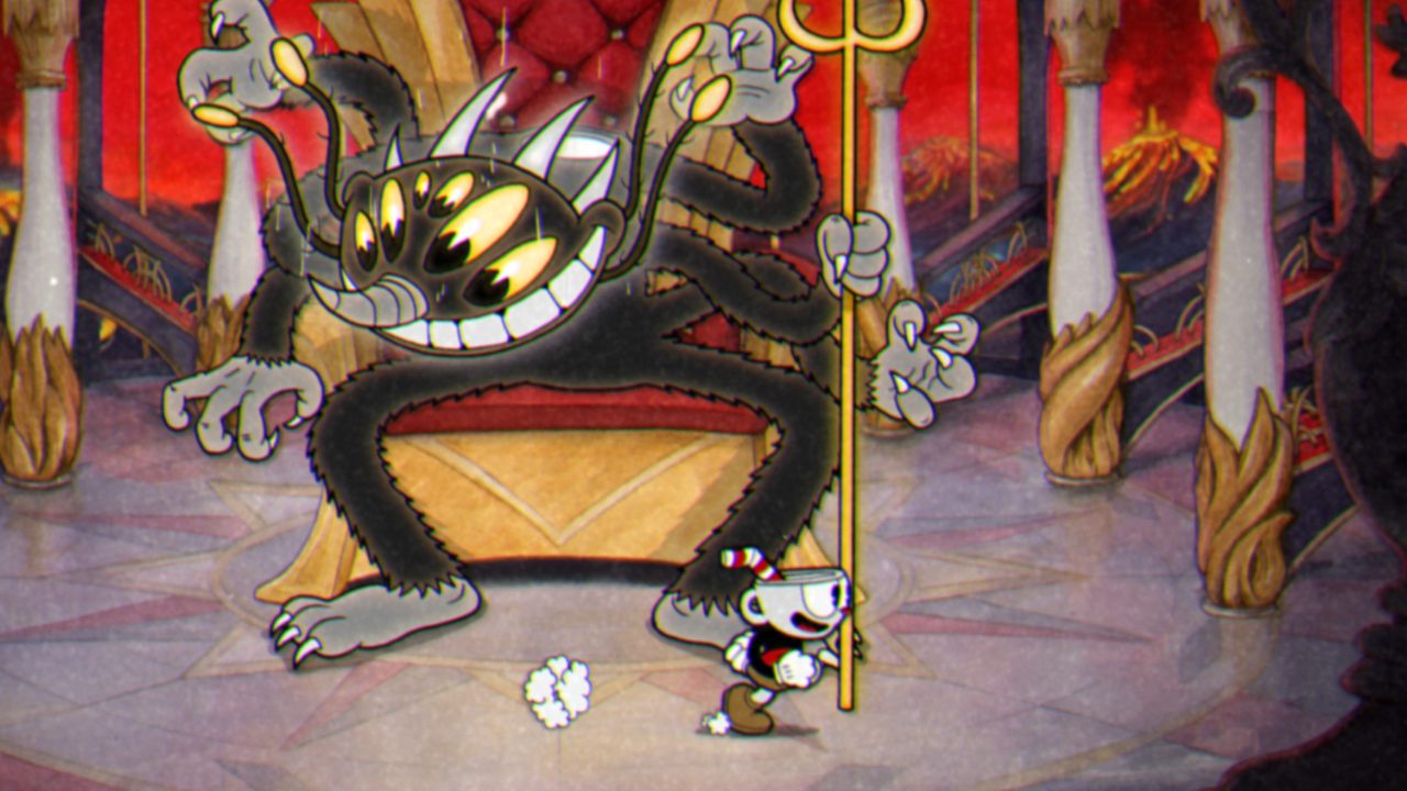 The Devil transformation with multiple eyes in Cuphead