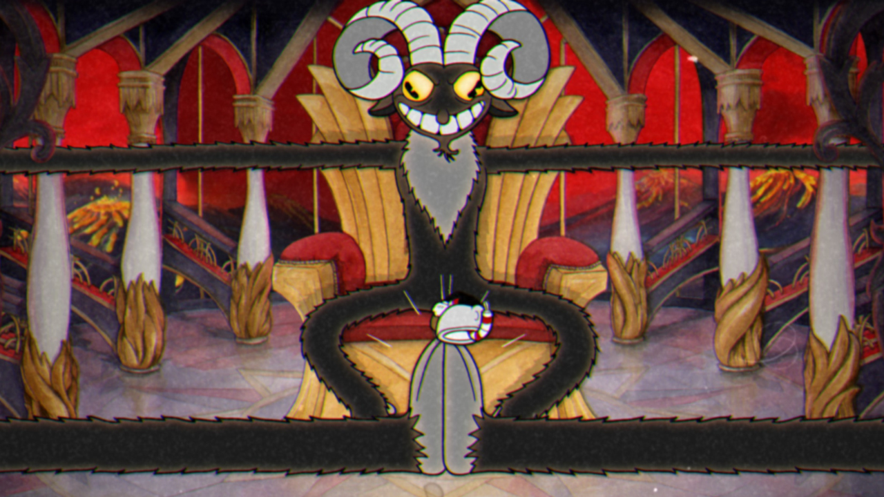 The Devil transformed into a ram-like creature in Cuphead