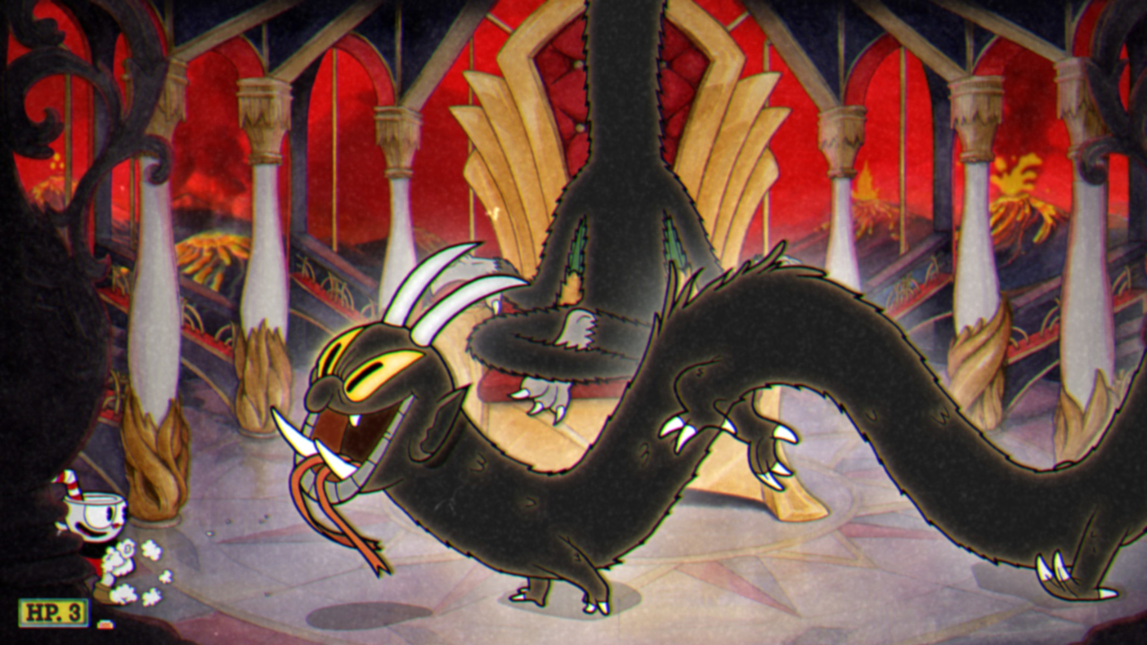 The Devil transformed into a giant snake in Cuphead