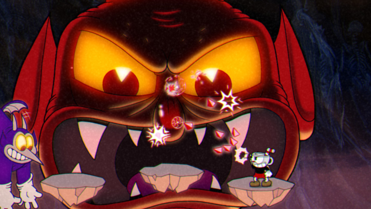 Cuphead attacking The Devil boss