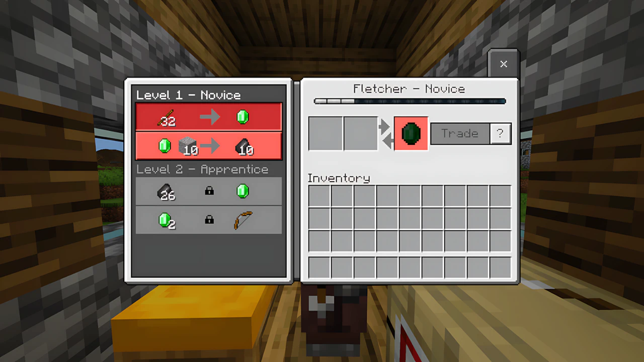 Minecraft crafting recipe for a Fletching Table featuring flint and oak planks in a 3x3 grid UI guide.