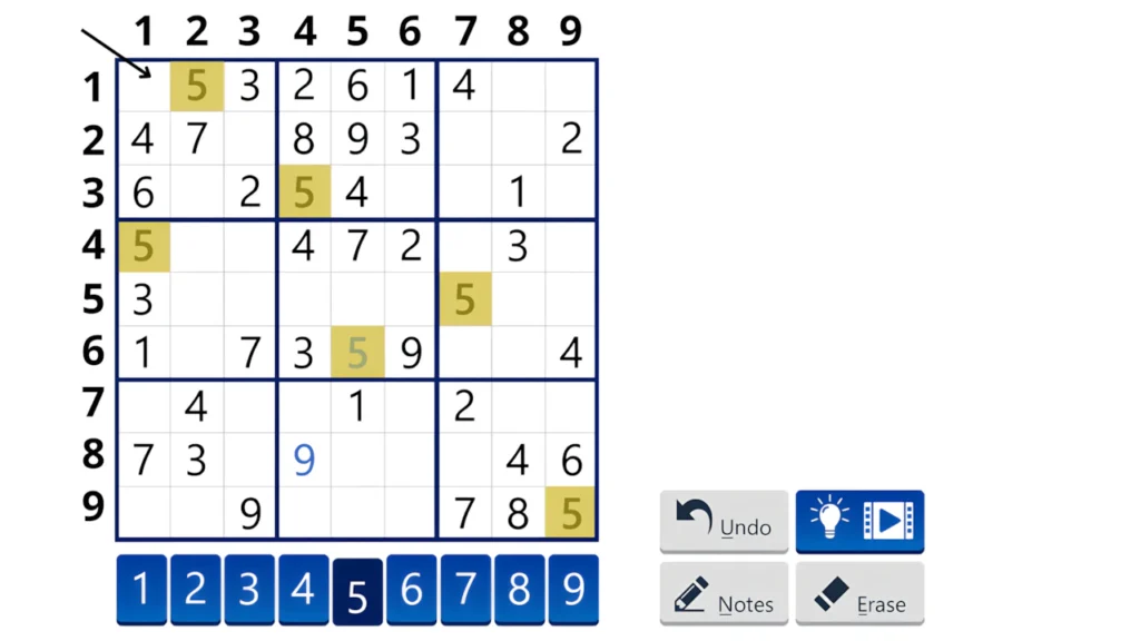 Digital Sudoku app interface held over a physical wooden solitaire sudoku board game with numbered tiles.