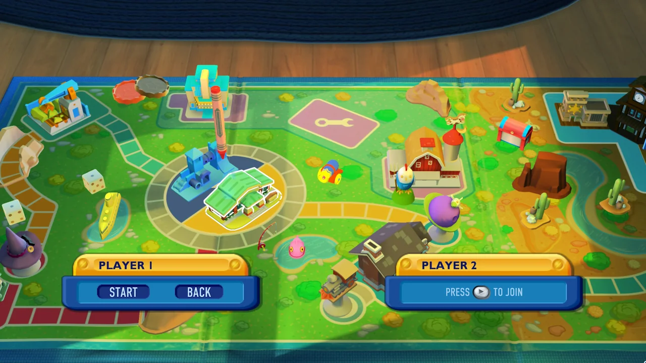 Toy Story 3 The Game co-op player join screen showing Player 1 and Player 2 options.